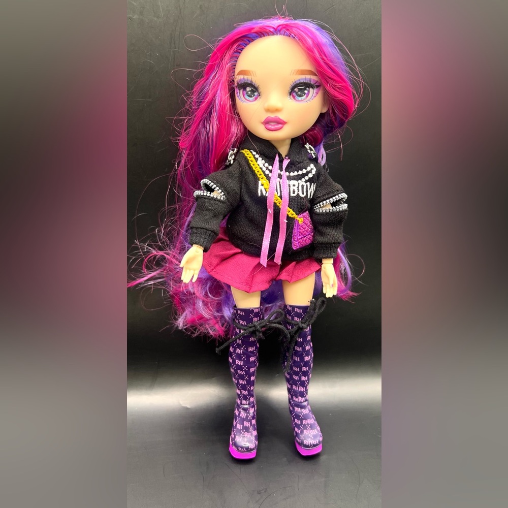Rainbow High- Fashionable Doll with Black and Pink Outfit